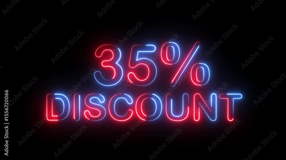 35% percent discount text icon animation glowing neon red and blue color number letter word offer business banner sign template shop marketing advertisement signboard on black background 35% percent discount text icon animation glowing neon red and blue color number letter word offer business banner sign template shop marketing advertisement signboard on black background