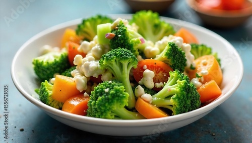 Fresh, vibrant broccoli salad brimming with colorful vegetables and a creamy dressing Perfect for a healthy and delicious lunch or side dish , appetizer, cooking, nutritious