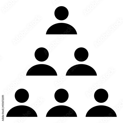 Audience and team organization concept illustrated with a solid black minimalist style icon set arranged in a pyramid formation