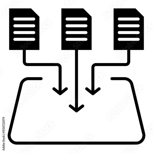 Data collection and document compilation illustrated in a minimalist solid style icon for technology concepts