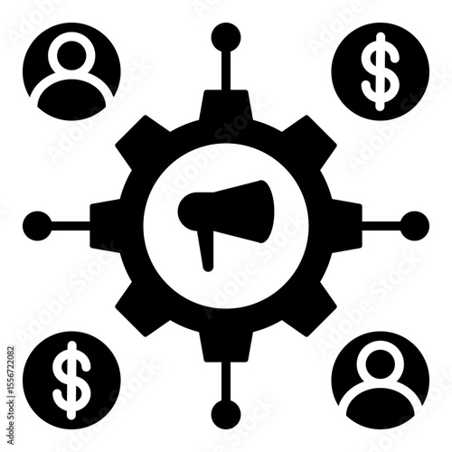 Affiliate for business growth, a solid glyph style icon illustrating audience outreach and monetization