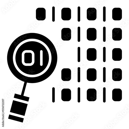 Analysis solid style icon, representing data inspection and digital search for technology concepts
