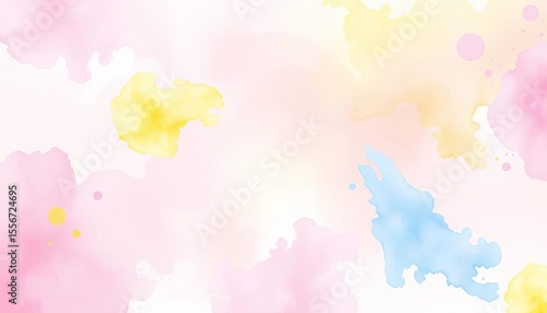 Soft pastel watercolor wash in pink, yellow, and blue, resembling a cotton candy rainbow splash,  texture,  fluffy