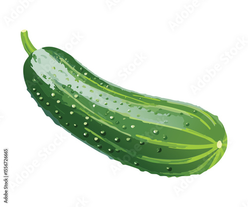 Fresh Whole Cucumber Diagonal Position - Vector Illustration