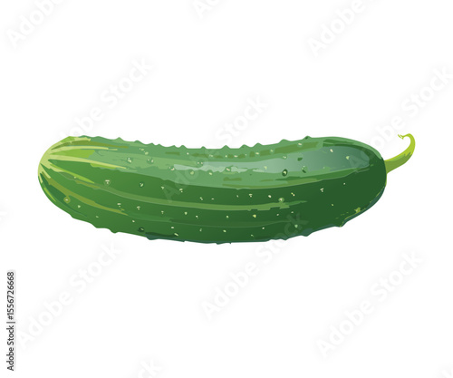 Fresh Whole Cucumber Lying Horizontally - Vector Illustration