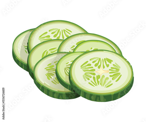 Heap of Fresh Cucumber Slices - Vector Illustration