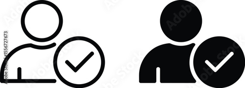 Two user icons with check marks in black and white on a light background