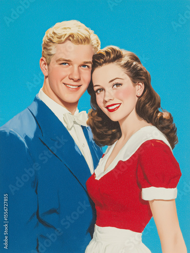 Vintage Couple Portrait with Bright Background and Classic Attire
