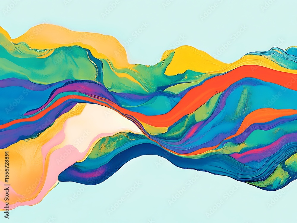 Fototapeta premium Harmonious blend of colorful fluid shapes, expressive abstract painting
