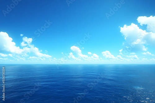 Picturesque seascape vista displaying blue ocean under fair-weather clouds