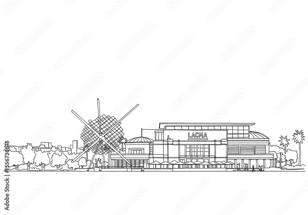Fototapeta premium Los Angeles County Museum of Art (LACMA) in Los Angele one line drawing