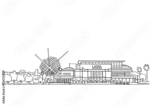 Los Angeles County Museum of Art (LACMA) in Los Angele one line drawing