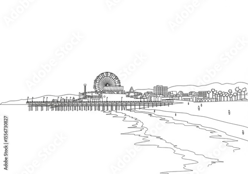 Santa Monica Pier in Los Angeles one line drawing