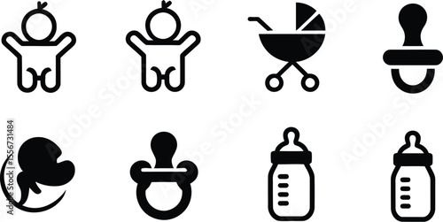Various baby themed icons including baby stroller and baby bottles shown