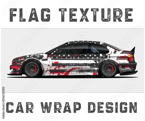 American Flag Texture Car Wrap Design for Sports Coupe Vehicle
