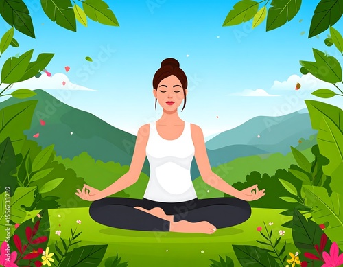 Wallpaper Mural Woman meditating in a peaceful nature scene Torontodigital.ca