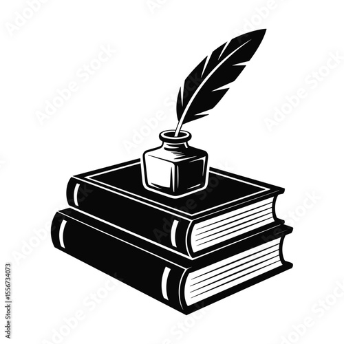 Elegant Quill Pen on Stacked Books Vintage Illustration
