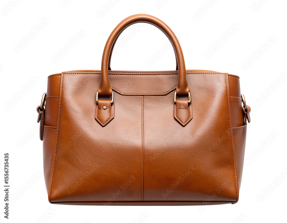 Untitled design - Top-Down Minimalist Brown Leather Handbag with Curved Handles, isolated on a transparent background Untitled design - Top-Down Minimalist Brown Leather Handbag with Curved Handles, isolated on a transparent background