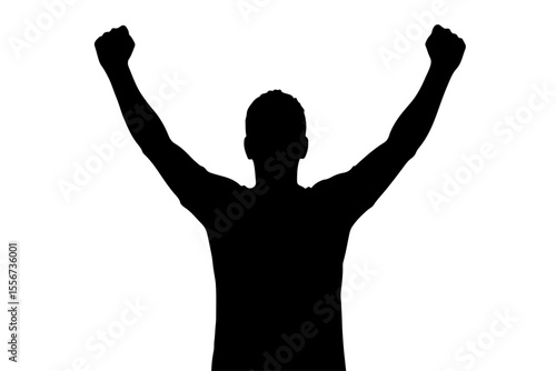 Silhouette of a victorious person raising arms in celebration on transparent background