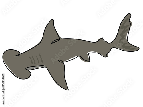 Hammerhead shark in continuous line drawing on a white background.