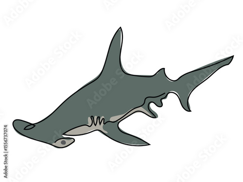 Hammerhead shark in continuous line drawing on a white background.