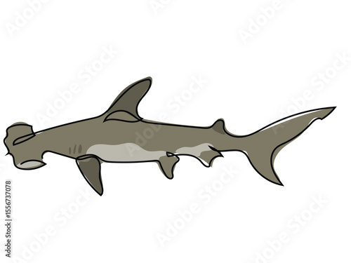Hammerhead shark in continuous line drawing on a white background.