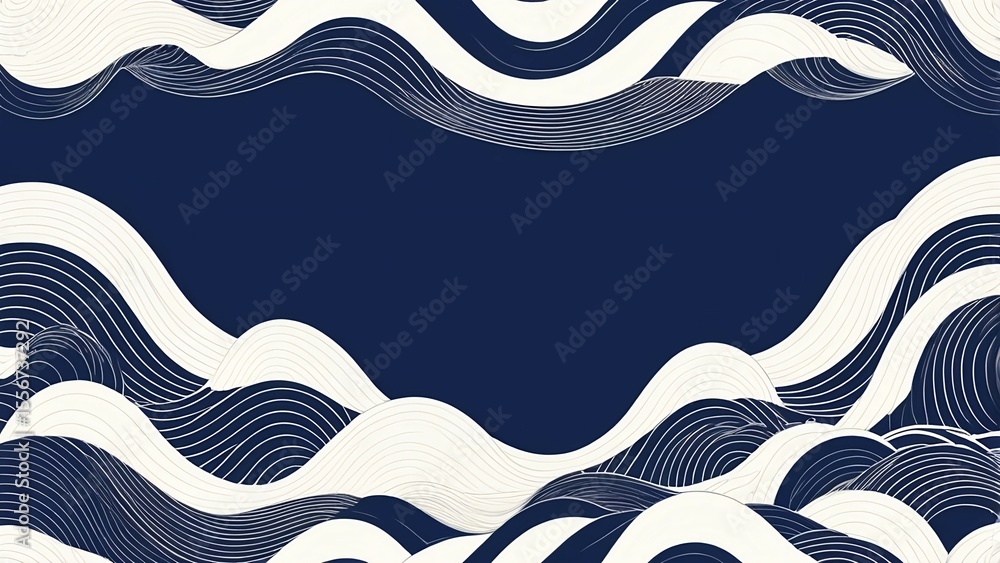 Obraz premium 青海波装飾文様（和柄）装飾素材藍白カラー中央抜きスペース構図