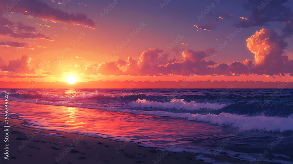 Fototapeta premium sunset over the river with beautiful water waves 