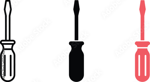 Screwdriver vector icon set flat head screwdriver tool repair symbol hardware equipment construction 100 char editable vector illustration with png format