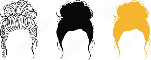 Messy bun hairstyle tutorial how to easy quick hair updo styles for long medium short hair women girl trend editable vector illustration with png format