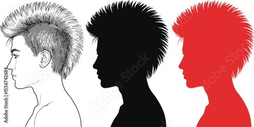 Mohawk hairstyle illustration vector art punk hair style drawing silhouette design for barber shop and salon editable vector illustration with png format