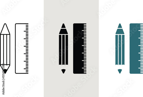 Pencil and ruler vector icon set for education design stationery drawing tool measuring instrument 100mm editable vector illustration with png format