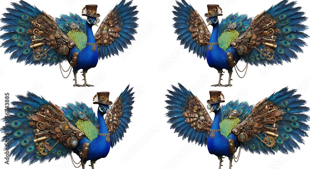 Obraz premium Steampunk peafowl design illustration