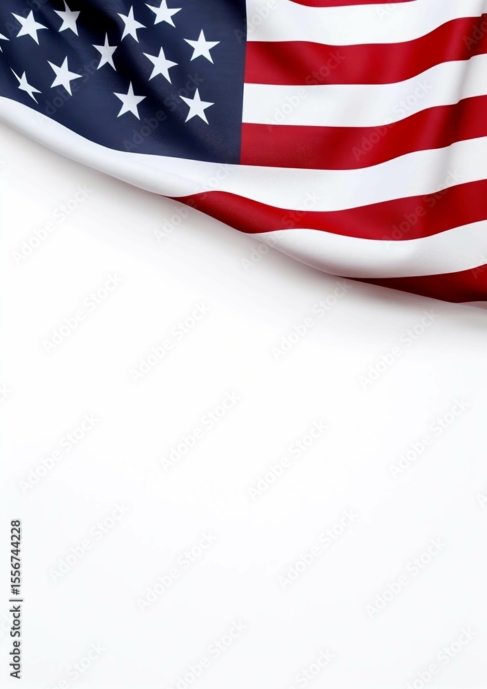 Obraz premium American Flag Draped on White Background Patriotism, National Pride, and Independence Day
