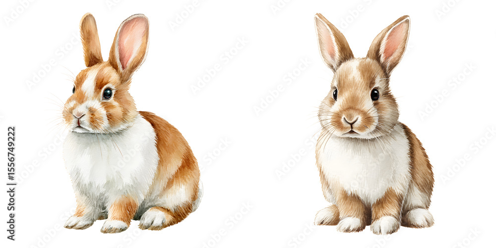 Fototapeta premium Two Adorable Rabbits: Hand Drawn Illustration