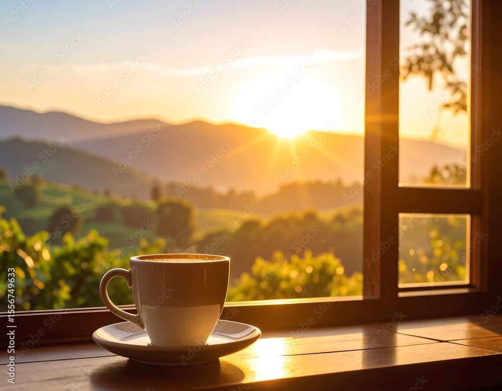 Coffee by Window Sunrise Coffee by Window Sunrise