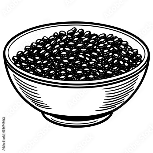 Black caviar in a bowl vintage illustration
