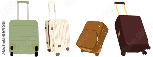 キャリー　旅行　趣味　イラスト　茶色　白　緑　4セット