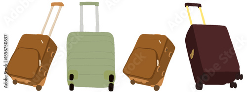 キャリー　旅行　趣味　イラスト　茶色　白　緑　4セット