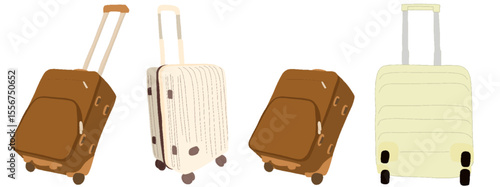 キャリー　旅行　趣味　イラスト　茶色　白　黄緑　4セット