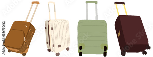 キャリー　旅行　趣味　イラスト　茶色　白　緑　4セット