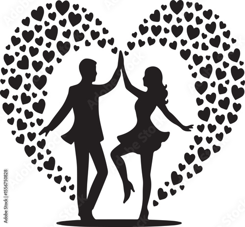 silhouetted heart dance vector, heart Dance Silhouette, love-themed Vector Design on White Background"

