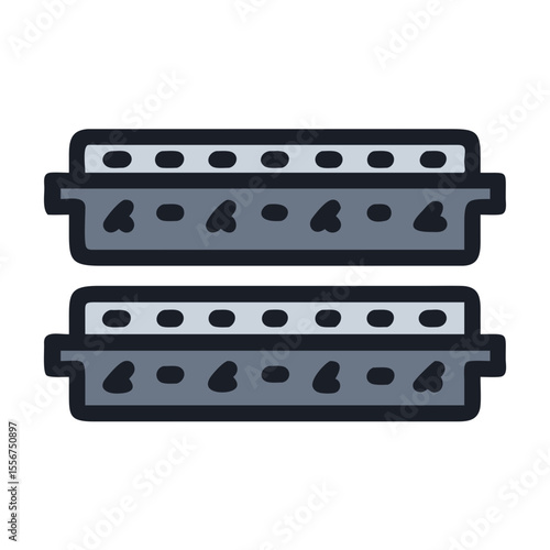 Two gray automotive parts stacked on a White Background