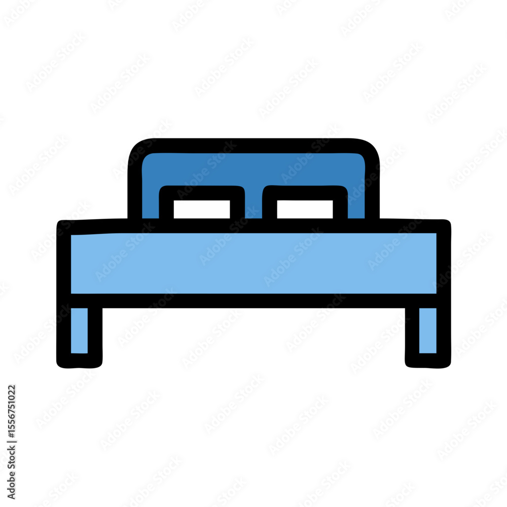 Flat design style blue bed illustration on White Background Flat design style blue bed illustration on White Background
