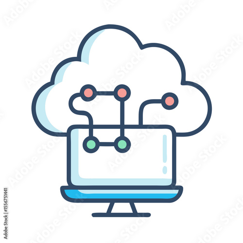 Cloud computing concept depicted with network connected to monitor