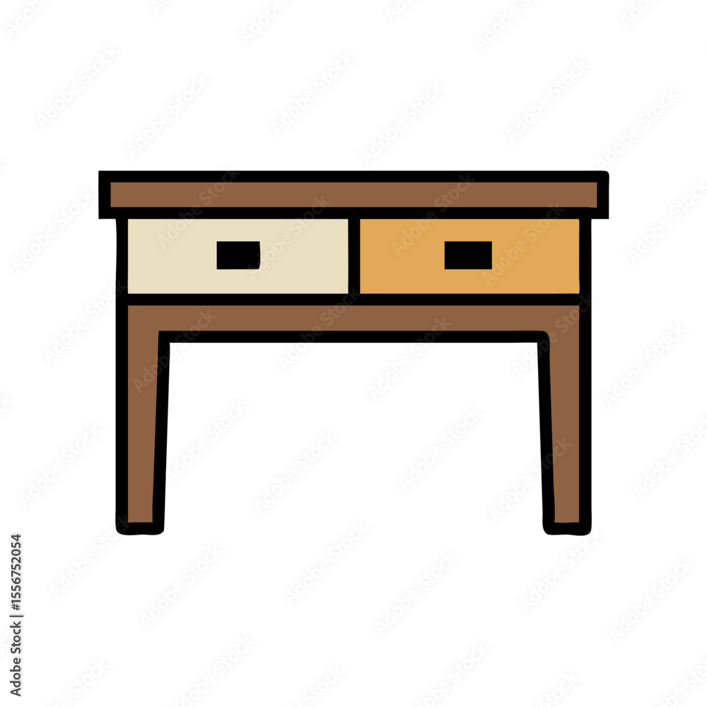 Minimalist desk illustration with drawers on a White Background Minimalist desk illustration with drawers on a White Background