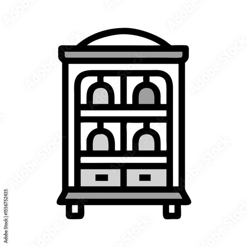 Abstract simplistic shelves graphic in greyscale tones on White