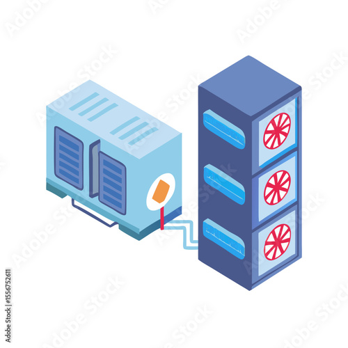 Isometric Illustration of Central Air Conditioning System on White Background