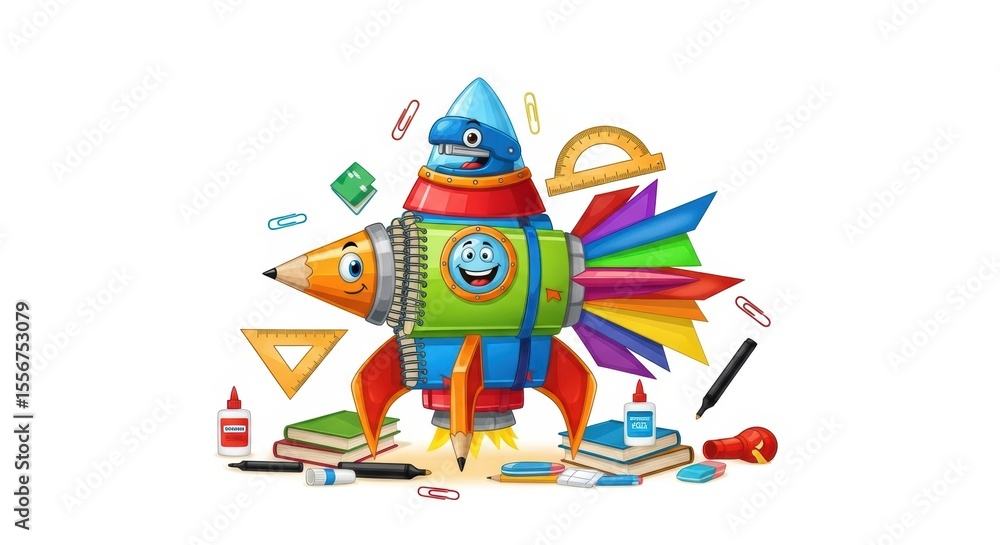 Back to School Rocket Ship Adventure with Cute Stationery Friends Back to School Rocket Ship Adventure with Cute Stationery Friends