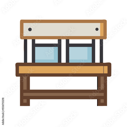 Pixelated wooden stand with beige surface, vector illustration